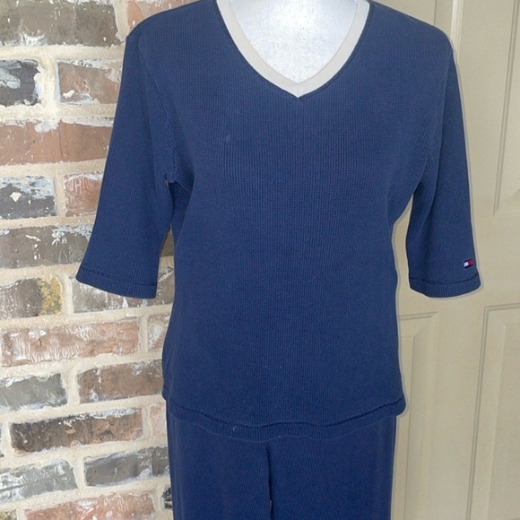 Tommy Hilfiger 2-Pc Navy Waffle Weave Short-Sleeve Thermal Pajamas Set Sz XL & L - Picture 1 of 15